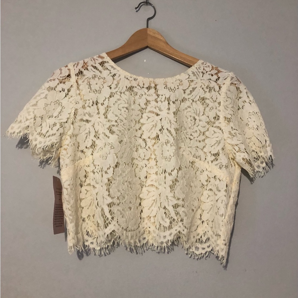 Jenny Yoo Kenzie Ivory Cream Floral Lace Cropped Top Women’s Small Blouse
